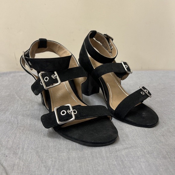 Vionic Carmel Sandal Womens Size 6 Black Suede Ankle Strap Chunky Heels Fs Chrty - Picture 2 of 11